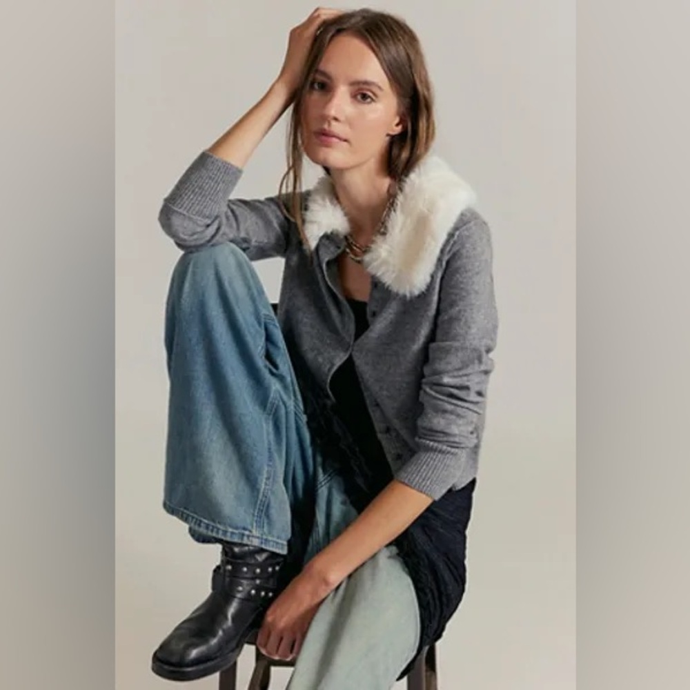 Free people Nocturnal Faux Fur Collar Cardi